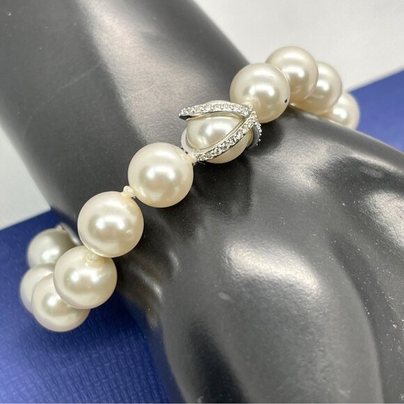Swarovski Nude Bracelet Pearl Crystal Pavé Ring Rhodium Retired Formal Holiday - Picture 16 of 16